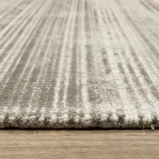 8' Gray And Ivory Striped Hand Tufted Runner Rug Photo 9