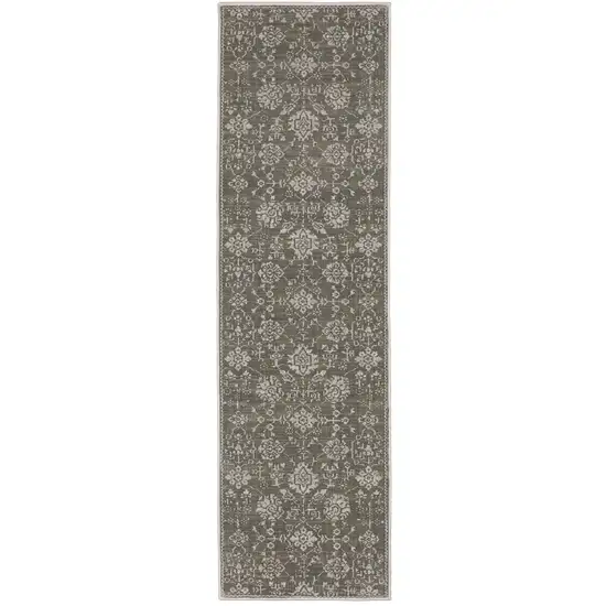 8' Gray And Light Gray Oriental Runner Rug Photo 5