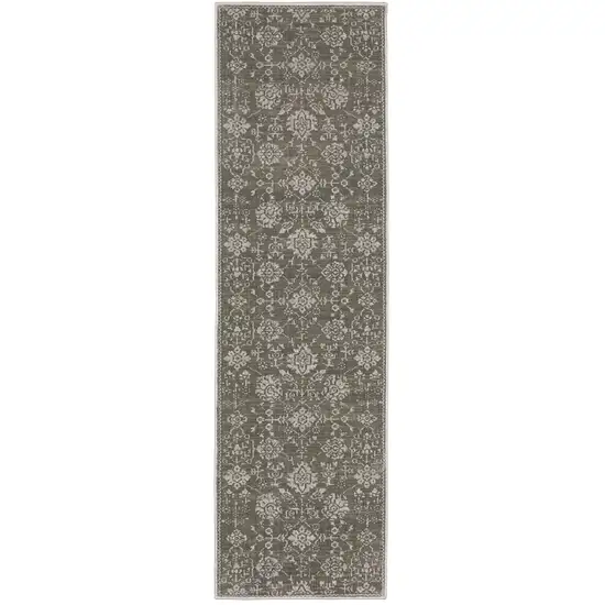 8' Gray And Light Gray Oriental Runner Rug Photo 2