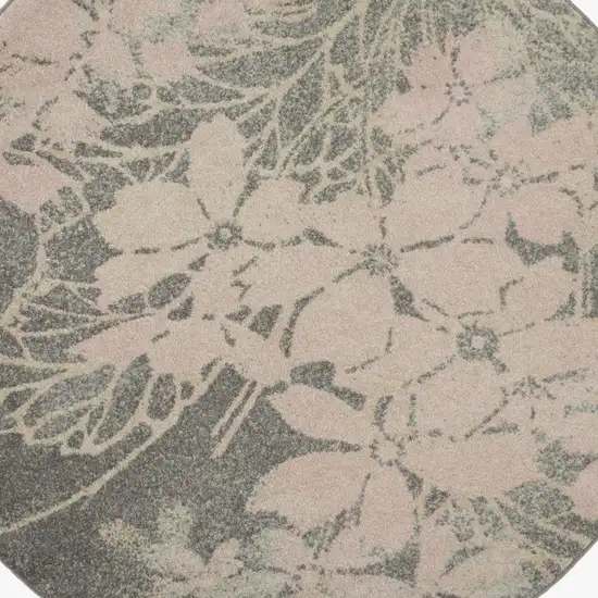 5' Gray And Pink Floral Round Rug Photo 4