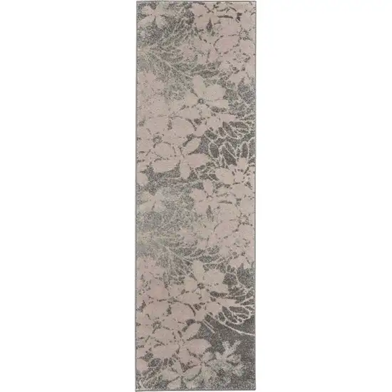 7' Gray And Pink Floral Runner Rug Photo 2