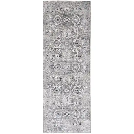 8' Gray And Silver Abstract Power Loom Distressed Runner Rug Photo 1