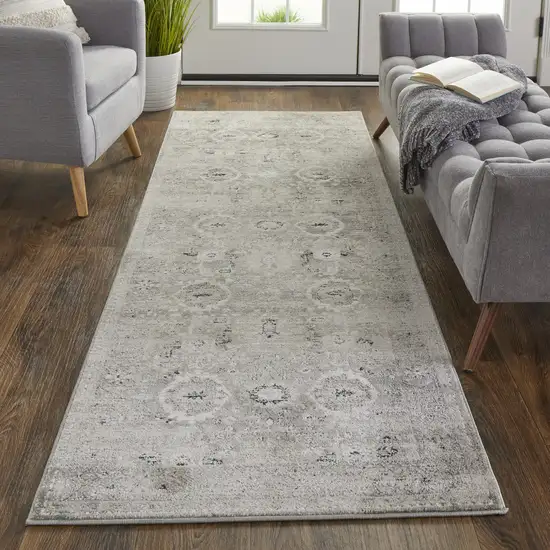 8' Gray And Silver Abstract Power Loom Distressed Runner Rug Photo 2