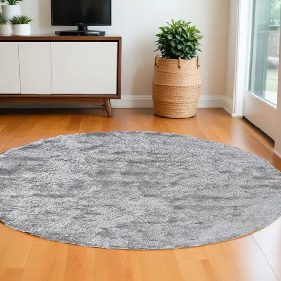 8' Gray Shag Hand Tufted Round Rug Photo 1