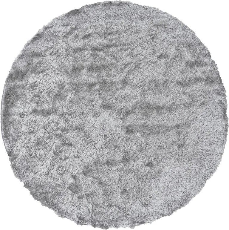 8' Gray And Silver Round Shag Tufted Handmade Area Rug Photo 1