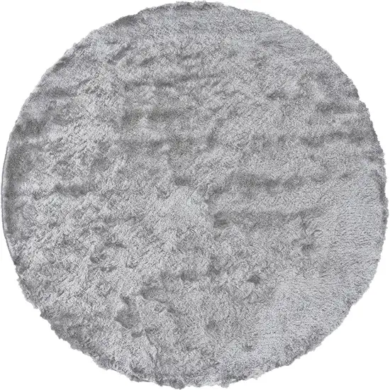 8' Gray And Silver Round Shag Tufted Handmade Area Rug Photo 1