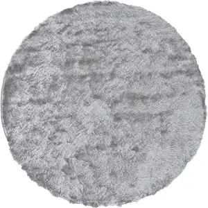 Photo of 8' Gray And Silver Round Shag Tufted Handmade Area Rug