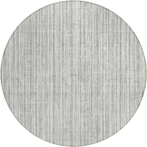 Photo of 8' Gray And Silver Round Striped Washable Indoor Outdoor Area Rug