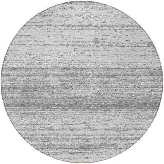 8' Gray And Silver Round Striped Washable Indoor Outdoor Area Rug Photo 5