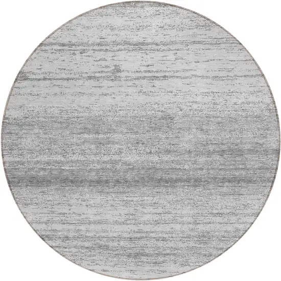 8' Gray And Silver Round Striped Washable Indoor Outdoor Area Rug Photo 2