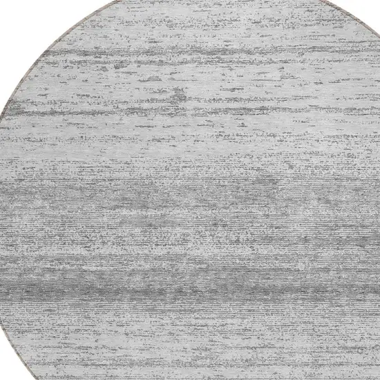 8' Gray And Silver Round Striped Washable Indoor Outdoor Area Rug Photo 4