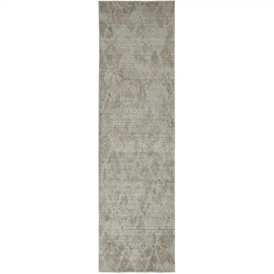 10' Gray And Taupe Abstract Hand Woven Runner Rug Photo 1