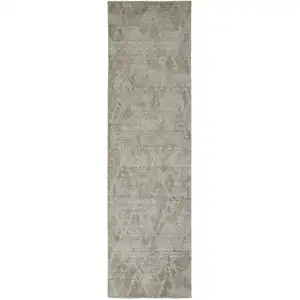 Photo of 10' Gray And Taupe Abstract Hand Woven Runner Rug