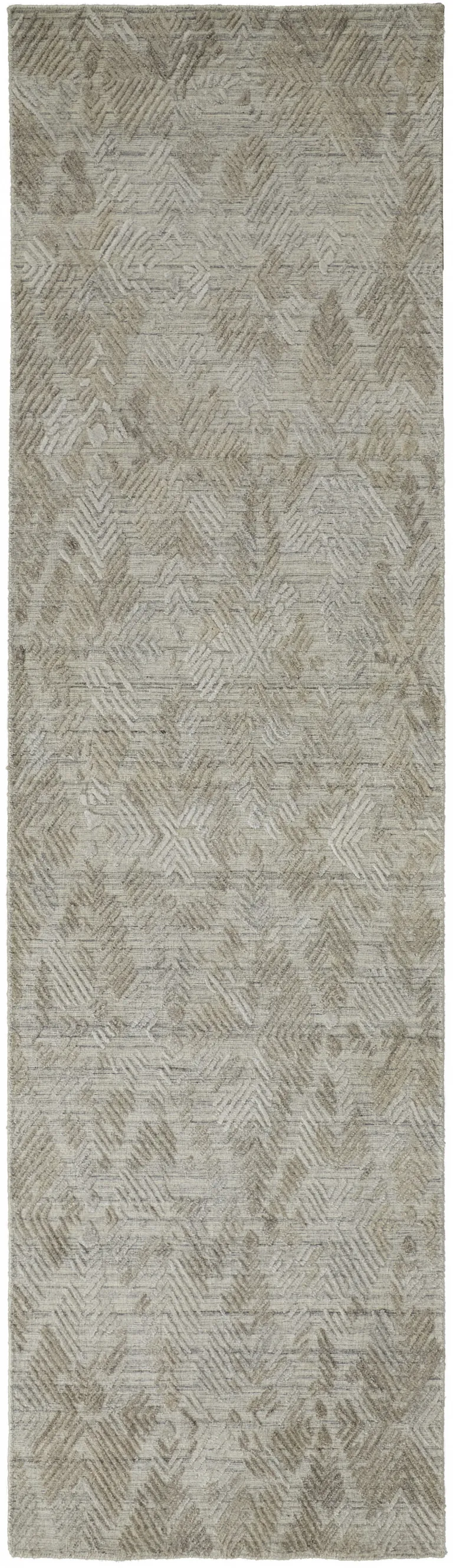 8' Gray And Taupe Abstract Hand Woven Runner Rug Photo 1