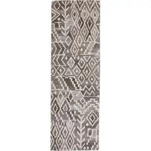 Photo of 8' Gray And White Wool Abstract Tufted Handmade Runner Rug