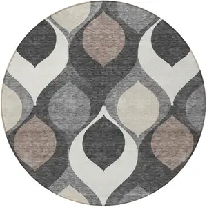 Photo of 8' Gray Beige And Taupe Round Ogee Washable Indoor Outdoor Area Rug