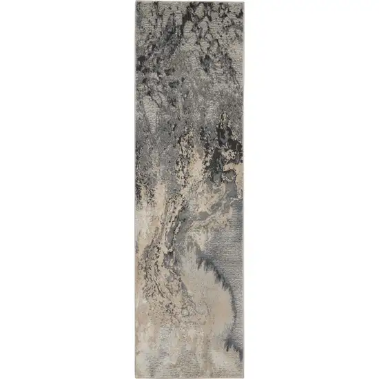 8' Gray Beige and Ivory Abstract Non Skid Runner Rug Photo 2