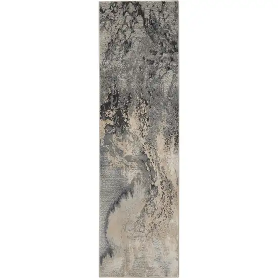 8' Gray Beige and Ivory Abstract Non Skid Runner Rug Photo 5