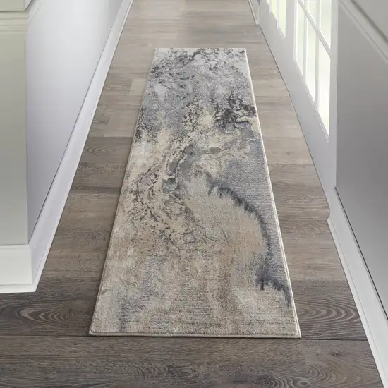 8' Gray Beige and Ivory Abstract Non Skid Runner Rug Photo 7