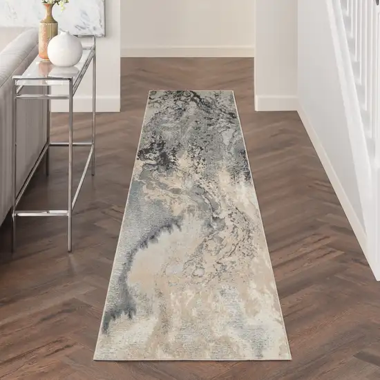 12' Gray Beige and Ivory Abstract Non Skid Runner Rug Photo 6