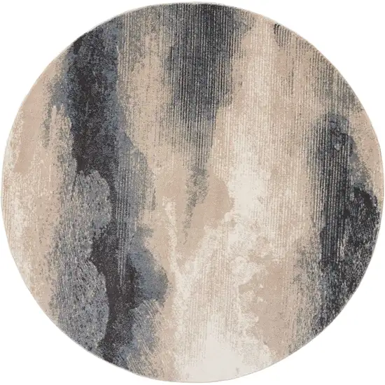 5' Gray Black and Beige Abstract Non Skid Round Rug Photo 2