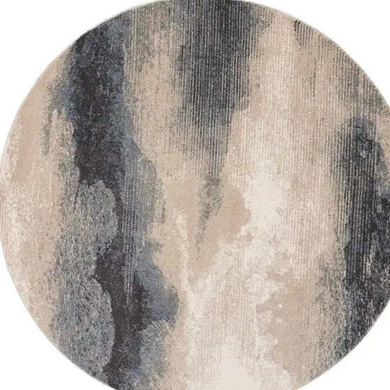 5' Gray Black and Beige Abstract Non Skid Round Rug Photo 7