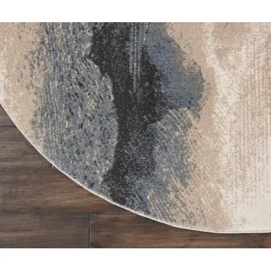 5' Gray Black and Beige Abstract Non Skid Round Rug Photo 4