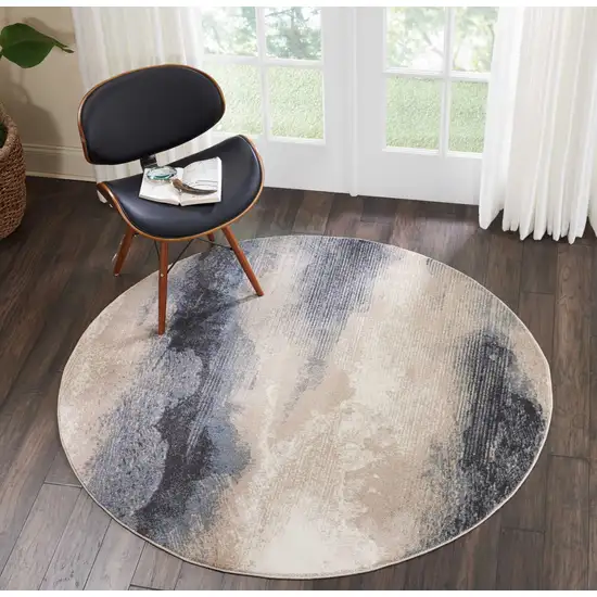 5' Gray Black and Beige Abstract Non Skid Round Rug Photo 8