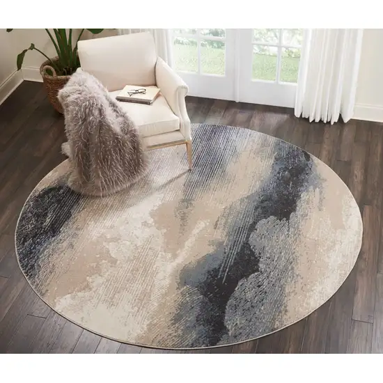 8' Gray Black and Beige Abstract Non Skid Round Rug Photo 8