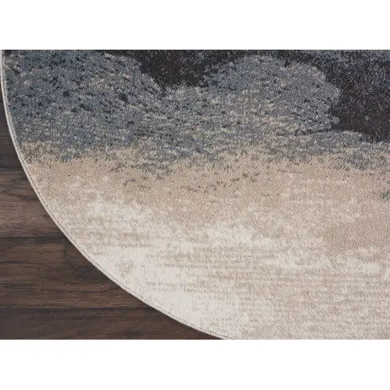 4' Gray Black and Beige Abstract Round Rug Photo 4