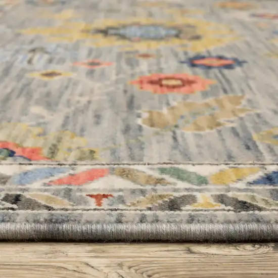 6' Gray Blue And Green Oriental Runner Rug With Fringe Photo 7