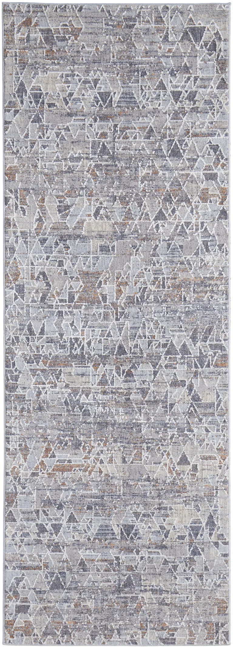 8' Gray Blue And Orange Abstract Power Loom Distressed Stain Resistant Runner Rug Photo 1