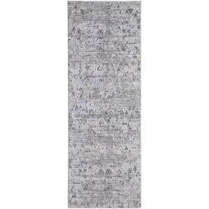 Photo of 8' Gray Blue And Orange Abstract Power Loom Distressed Stain Resistant Runner Rug