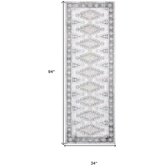 8' Gray Blue And Orange Floral Stain Resistant Runner Rug Photo 5