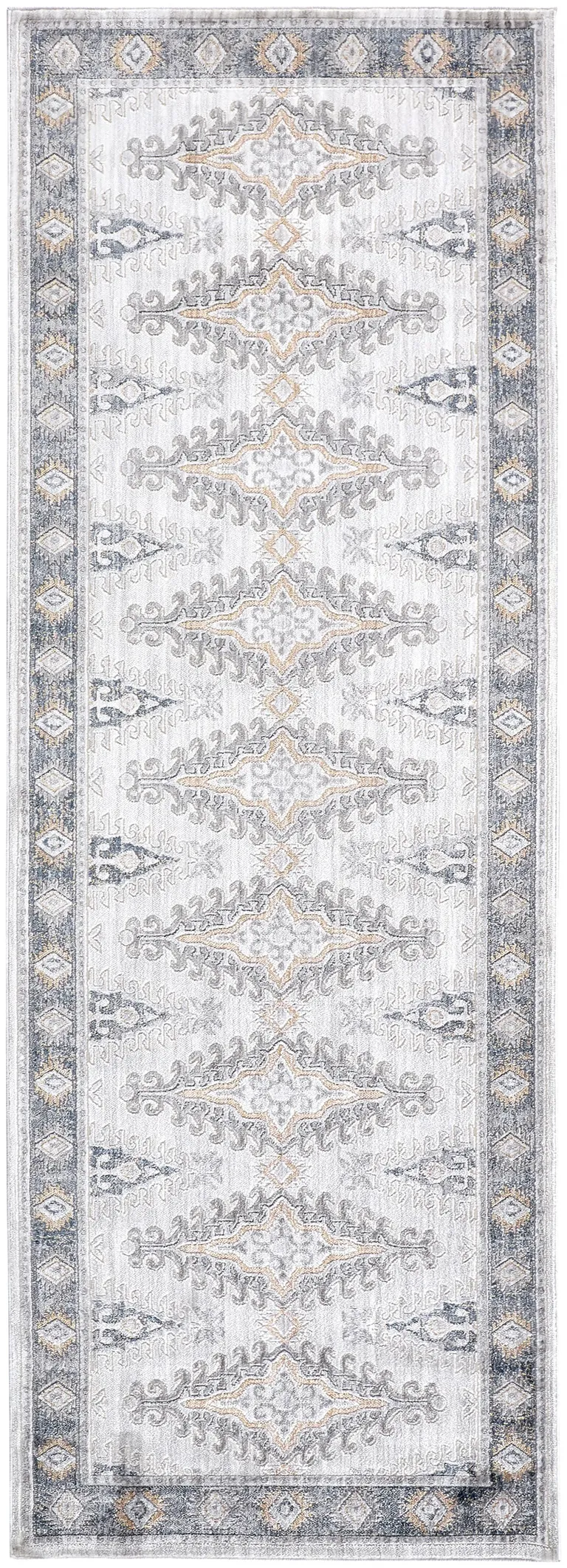 8' Gray Blue And Orange Floral Stain Resistant Runner Rug Photo 1