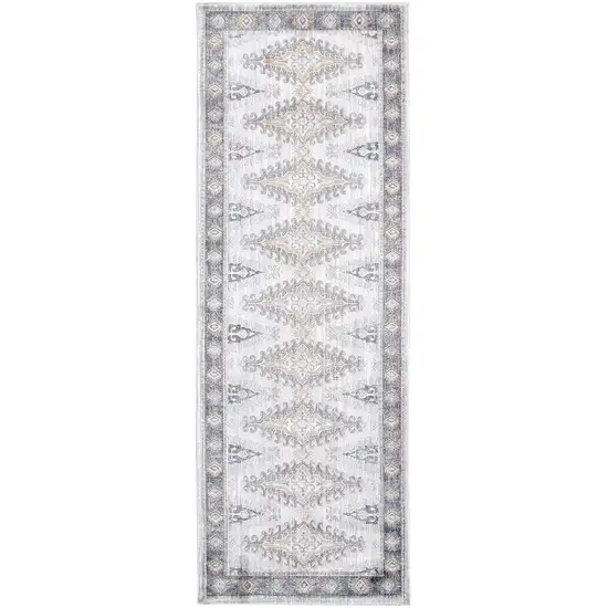 8' Gray Blue And Orange Floral Stain Resistant Runner Rug Photo 1