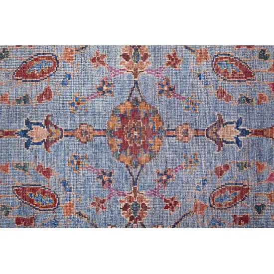 8' Gray Blue And Red Floral Power Loom Runner Rug Photo 3