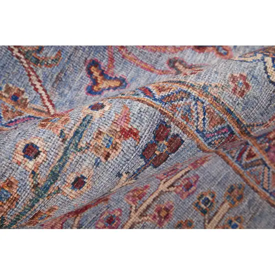 8' Gray Blue And Red Floral Power Loom Runner Rug Photo 6