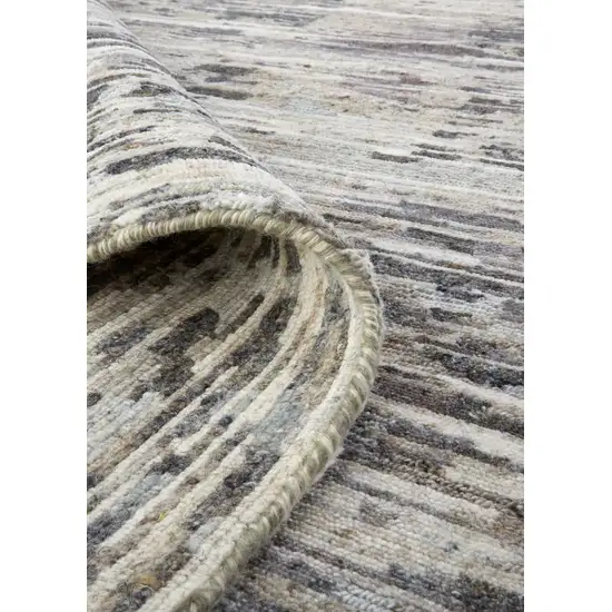 8' Gray Blue And Silver Wool Abstract Hand Knotted Runner Rug Photo 5