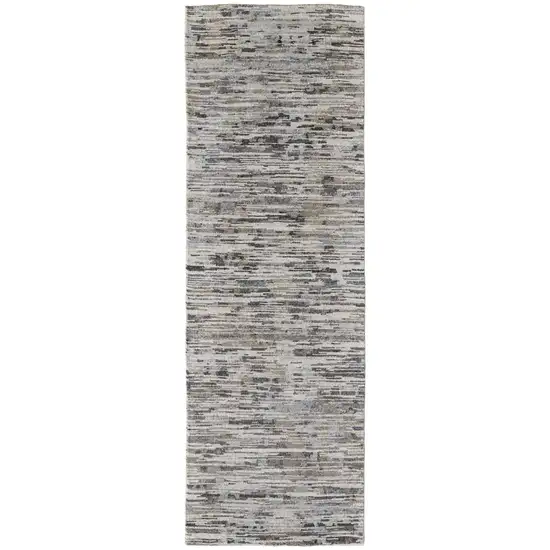 8' Gray Blue And Silver Wool Abstract Hand Knotted Runner Rug Photo 1