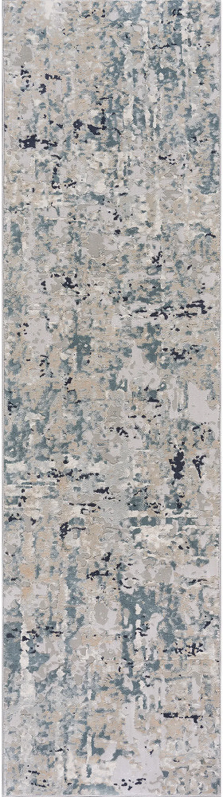 8' Gray Blue Taupe And Cream Abstract Distressed Runner Rug Photo 2