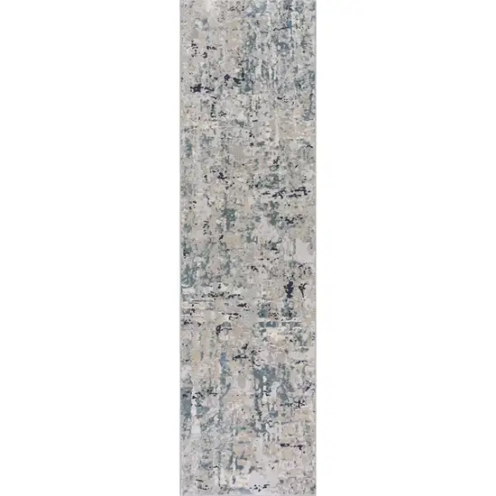 8' Gray Blue Taupe And Cream Abstract Distressed Runner Rug Photo 2