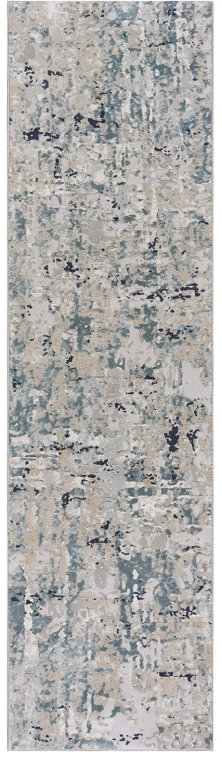 8' Gray Blue Taupe And Cream Abstract Distressed Runner Rug Photo 1