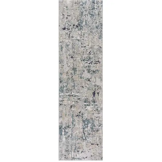 8' Gray Blue Taupe And Cream Abstract Distressed Runner Rug Photo 1