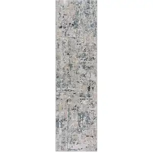 Photo of 8' Gray Blue Taupe And Cream Abstract Distressed Runner Rug