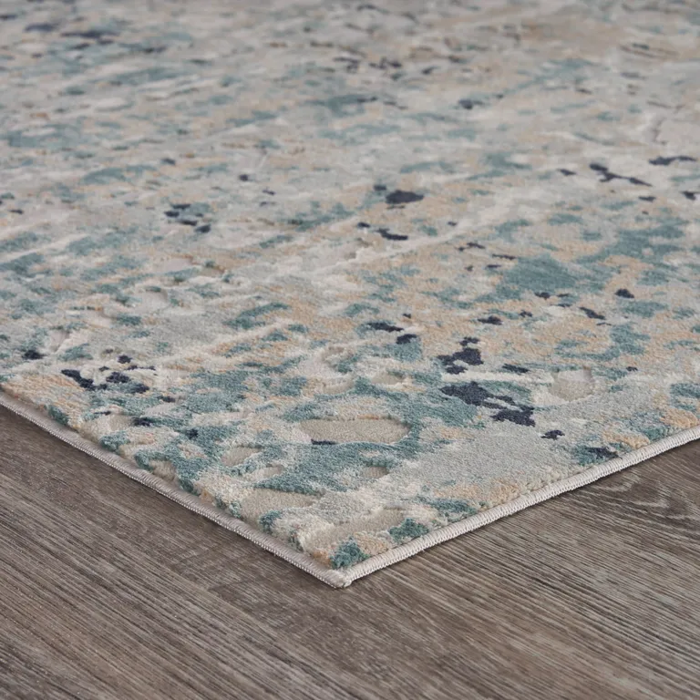 8' Gray Blue Taupe And Cream Abstract Distressed Runner Rug Photo 5