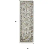 Photo of 8' Gray Blue and Gold Wool Oriental Hand Knotted Runner Rug With Fringe