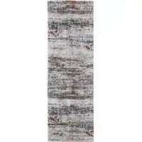 Photo of 8' Gray Blue and Ivory Abstract Power Loom Runner Rug