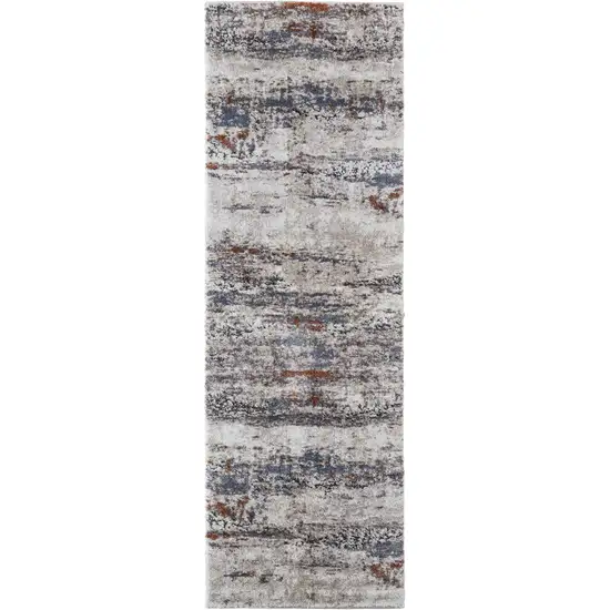 8' Gray Blue and Ivory Abstract Power Loom Runner Rug Photo 2