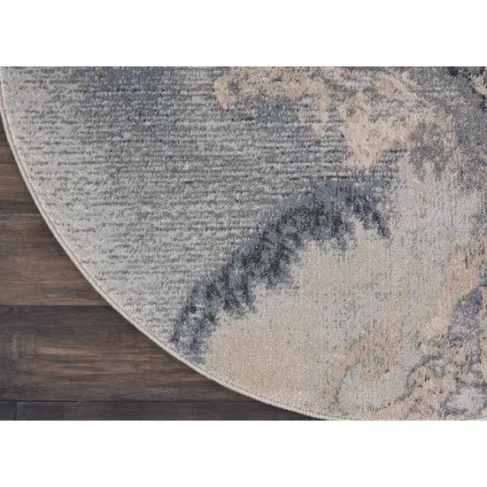 5' Gray Blue and Ivory Abstract Round Rug Photo 6